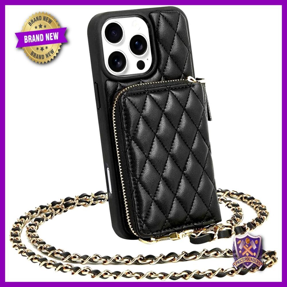 Leather Wallet Phone Case with Card Holder RFID Blocking Crossbody Strap